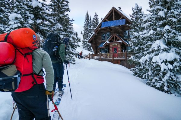 Janet's Cabin Outside Skiiers