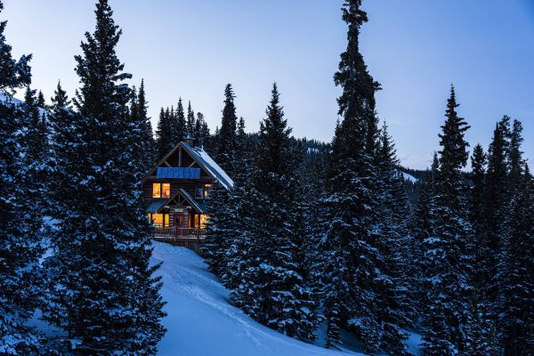 Summit Huts Janets Cabin Outside Twilight Night